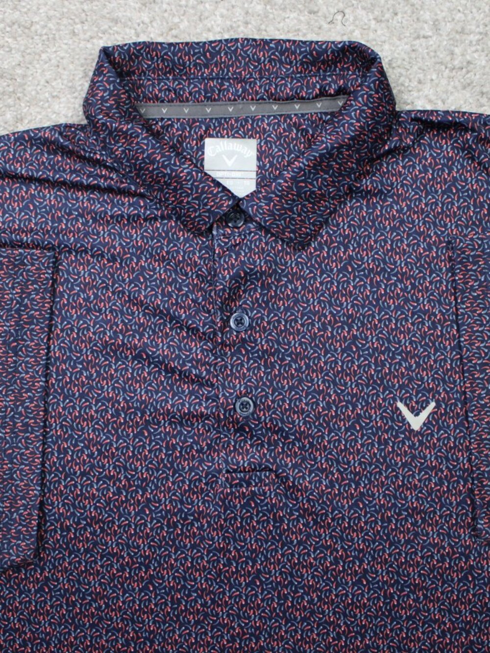 Callaway Polo Shirt Mens XL Blue/Pink Geometric Opti-Dri Golf Short Sleeve